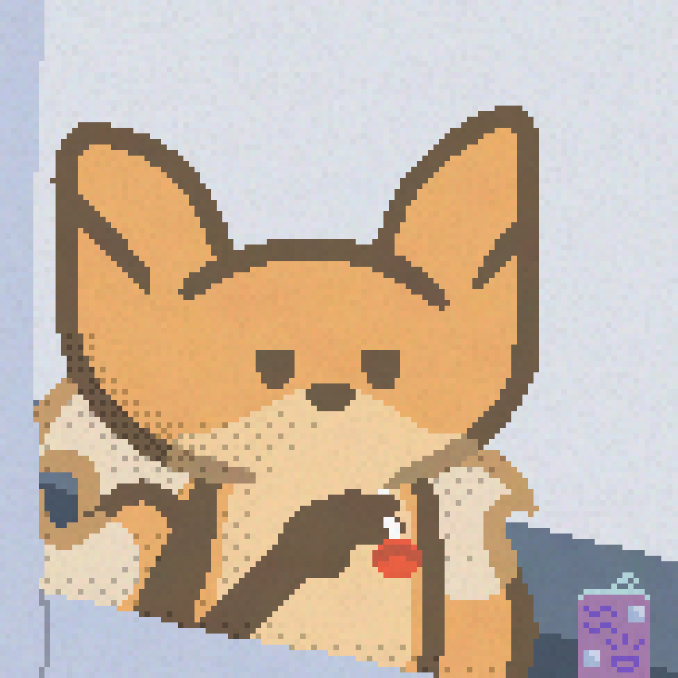 bee mimicking the ben afflek smoking on a balcony image, with a lollypop held the wrong way and a can of 