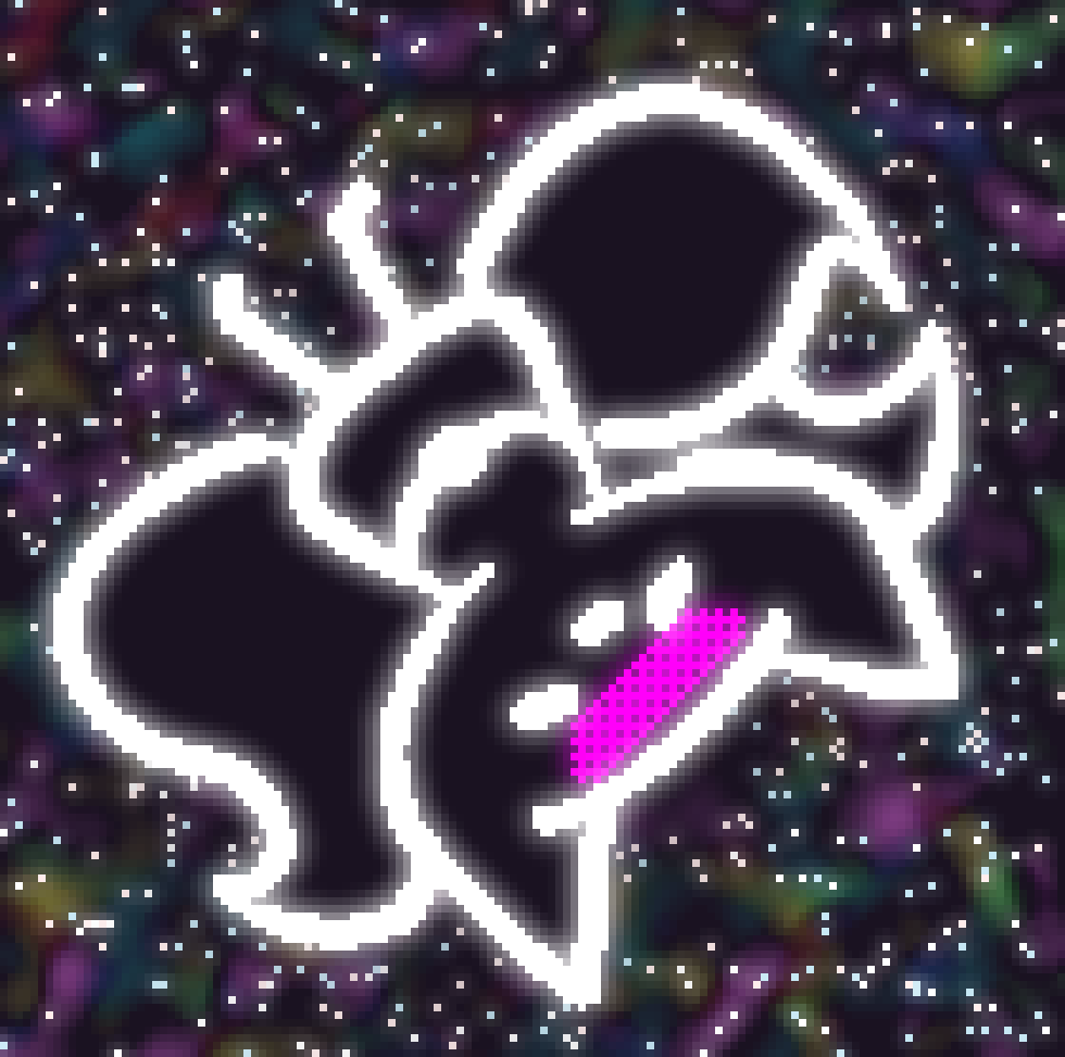 the outline of bee floating in space with a migraine, everything having an aura around it