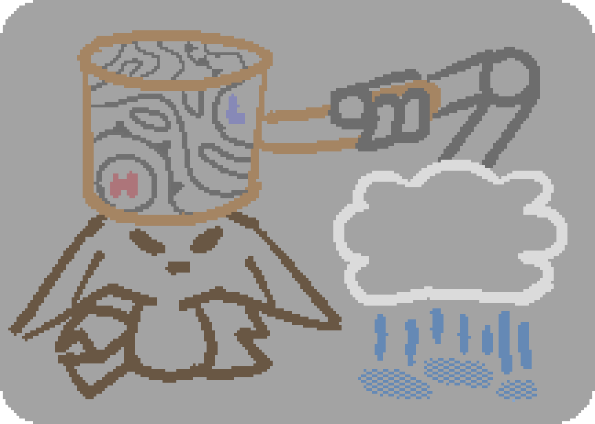 bee getting hit over the head by a cloud with a hammer that is styled after a pressure map
