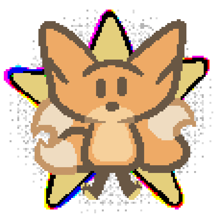 bee standing in front of a five point star surrounded by a neon-black hole and an explosions of small stars