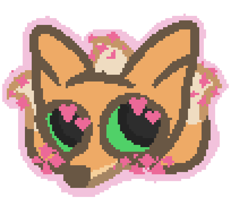 bee blushing with star cheeks and tails, with hearts as star eye shines