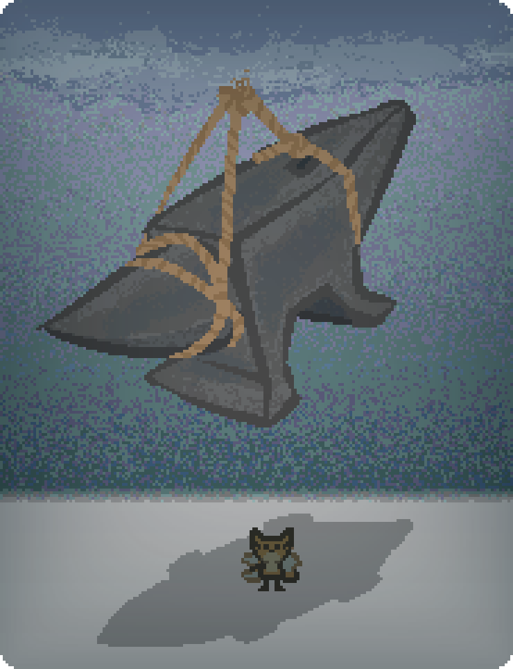 a stormy, but not rainy, scene where bee is tiny under an anvil held up by the heavens. threatening to fall on star