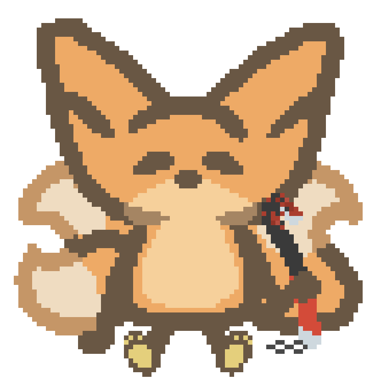 bee sitting and cheerfully swaying a bloodstained crowbar side to side