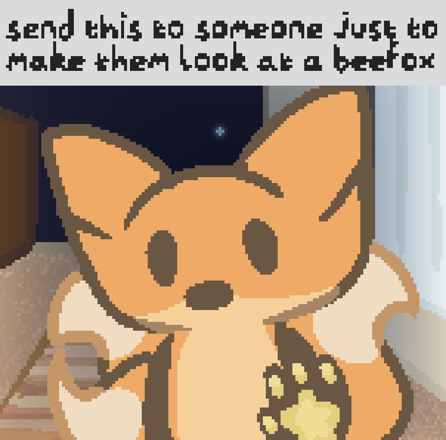 a picture of bee putting a paw up against the camera and looking into it, with the subtitle 