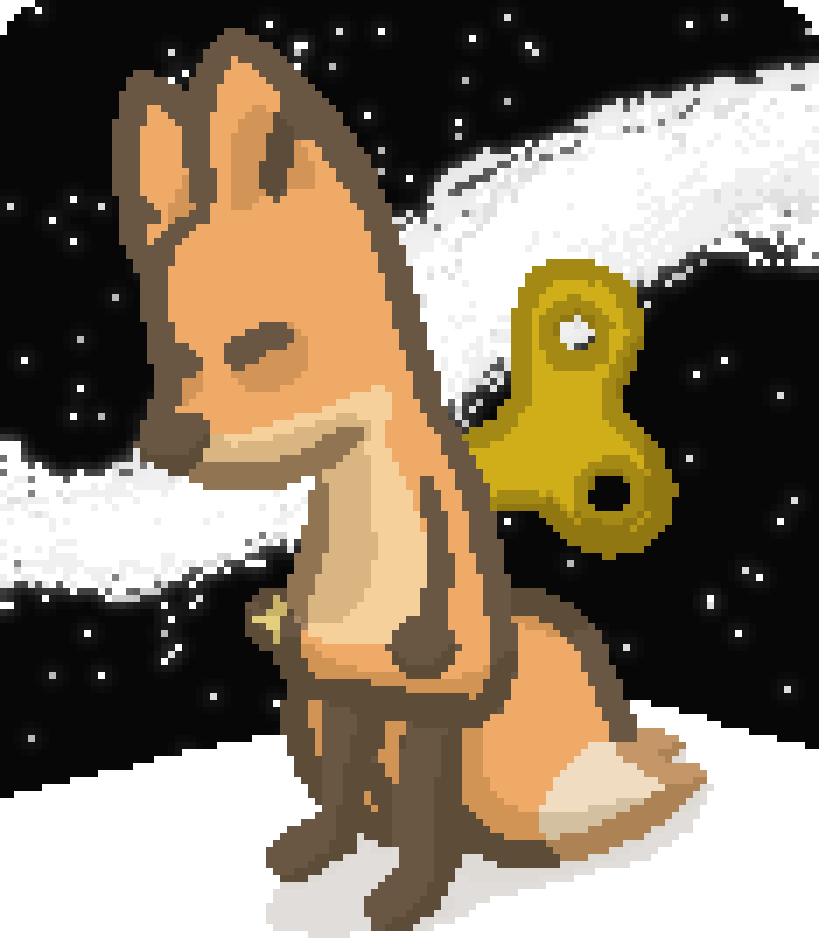 bee standing tiredly, star has a giant clockwork key in star back, and star is too tired to hold up star tails.