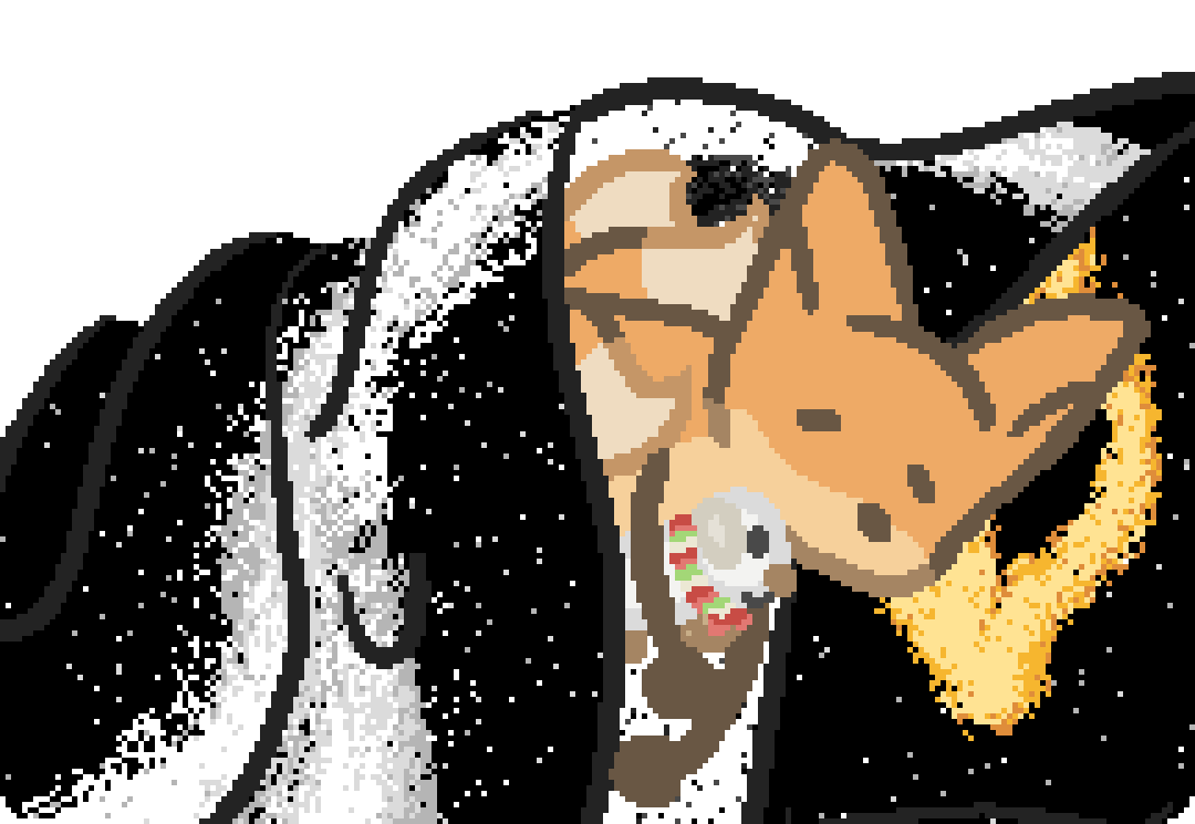 bee sleeping cuddling a plush sheep under a blanket made of stars and a pillow made of a black hole