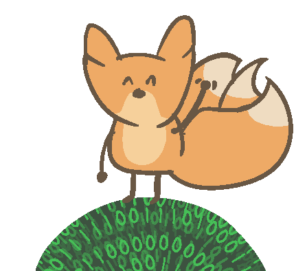 A three tailed fox standing on top of a planet filled with binary code 