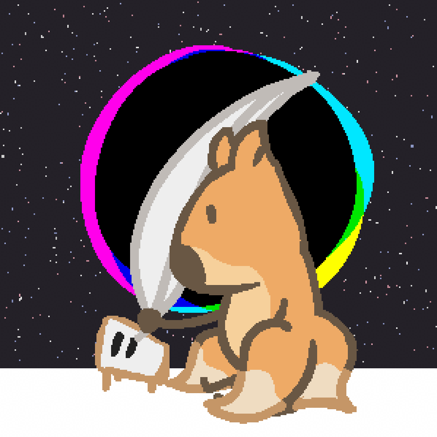 A three tailed fox writes with a quill, sitting in front of a black hole